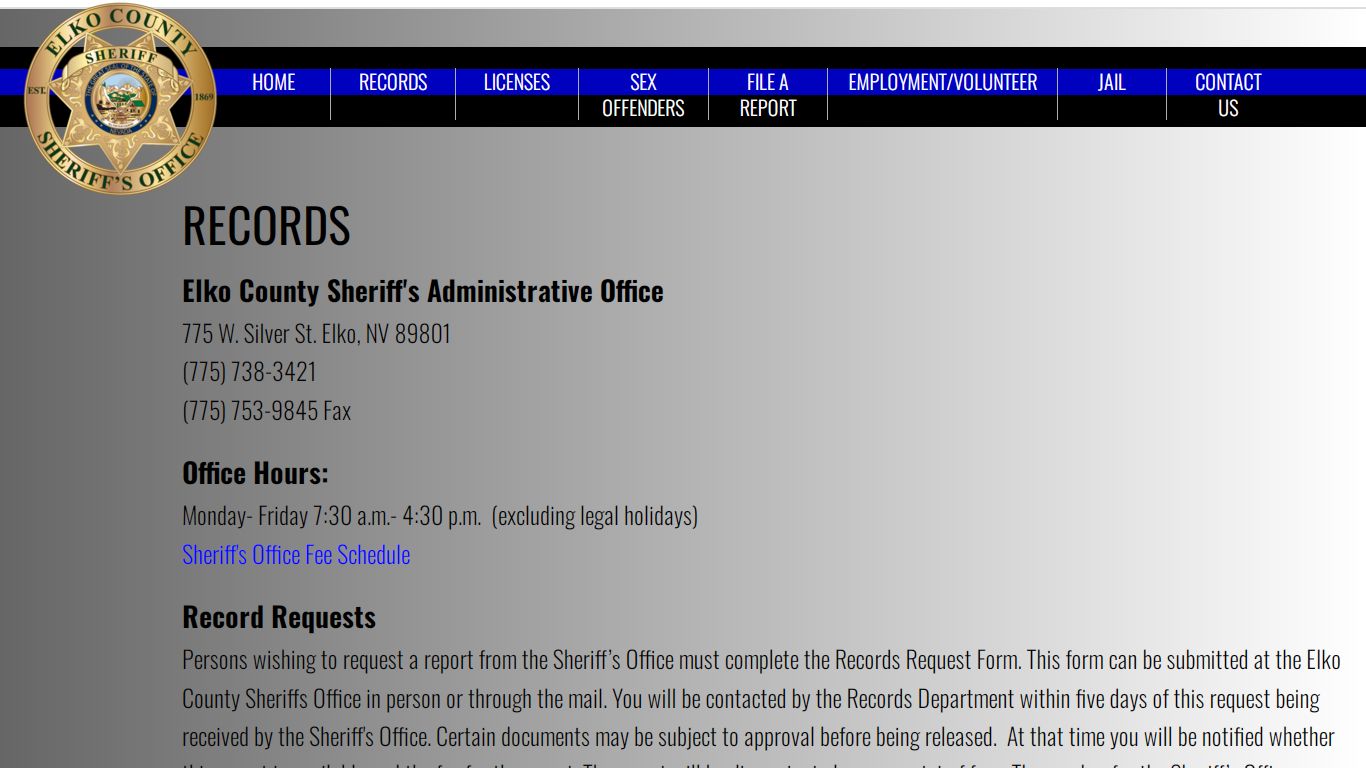 RECORDS - Elko County Sheriff's Office